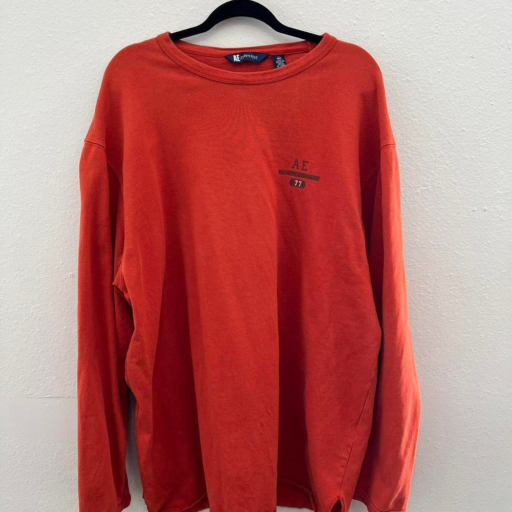 American Eagle Oversized Long Sleeve Tee XL Red Orange Vintage Washed Grunge